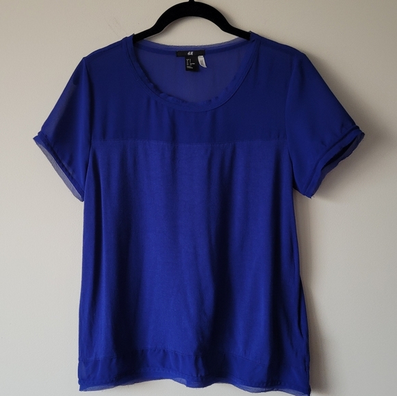 H&M Blue Scoop Neck Layered Blouse Size S - Picture 8 of 9